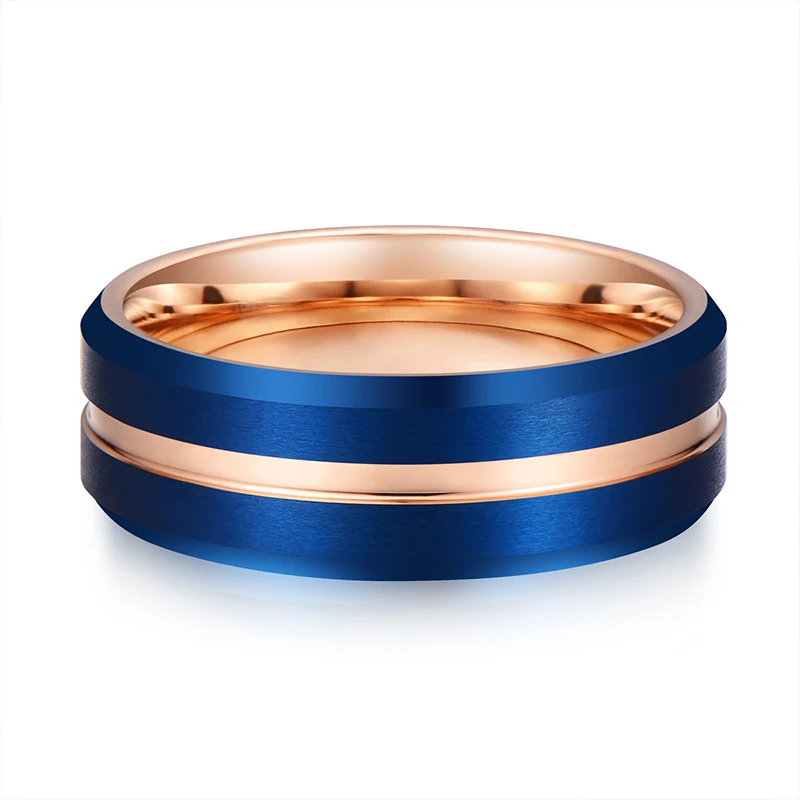 Bague homme en acier tungstène plaqué or bleu, durable et élégante. Un bijou parfait pour un look masculin raffiné, pour toutes les occasions.