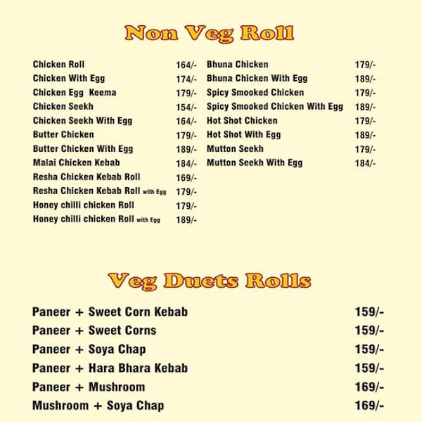 Rolls Ville menu 