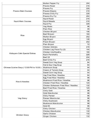 Kottayam Cafe menu 