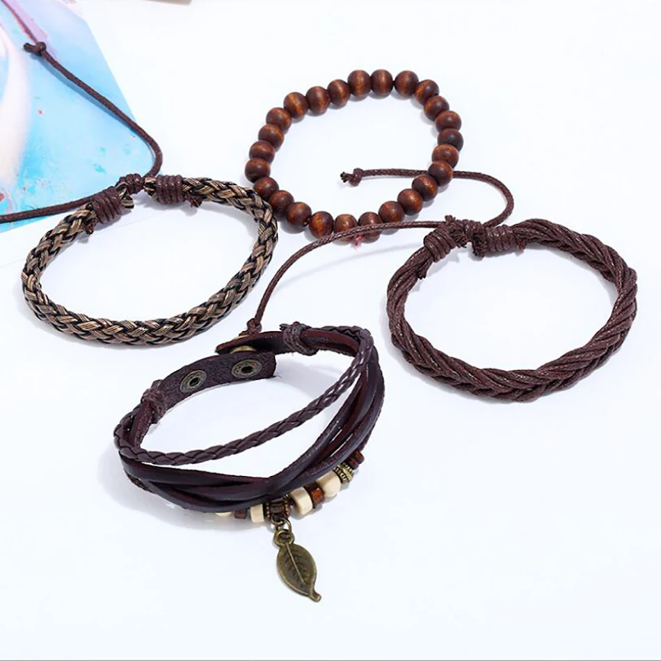 Conjunto de pulseiras multicamadas retrô para homens e mulheres. Expresse sua personalidade com este acessório único e estiloso.