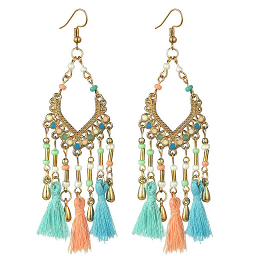Title 4, Bohemian Hollow Drop Oil Bead Long Earrings, a ...