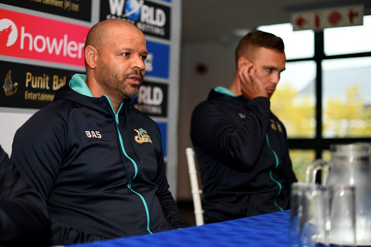 WSB Cape Cobras head coach Ashwell Prince (L) during a media briefing at Newlands alongside Dane Paterson (R).