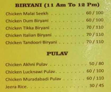 Jai Bhawani Biryani House menu 