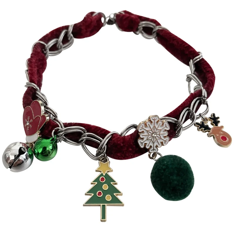 Colar com pingente de árvore de Natal, sino, floco de neve, alce e costura, ideal para celebrar o espírito natalino.