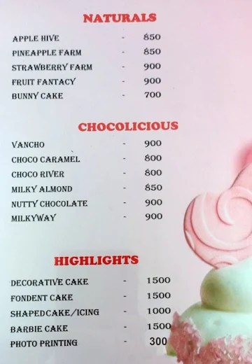 Temptations The Cake Shop menu 