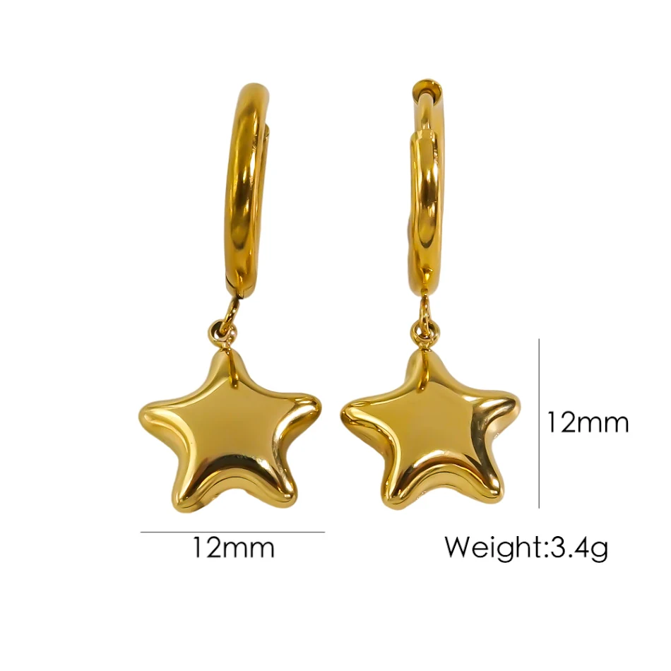 Colar e Brincos de Aço Inoxidável com Estrela de Cinco Pontas, Estilo Simples. Acessório elegante, durável e perfeito para uso diário ou presente.