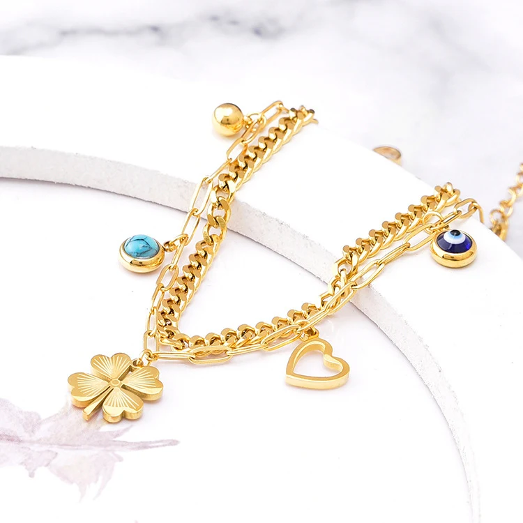 Geometrische Blauw-groene Granaat Ronde Liefde Dubbellaagse Armband, stijlvolle damesarmband, perfect cadeau, elegant ontwerp, voor liefde en vriendschap