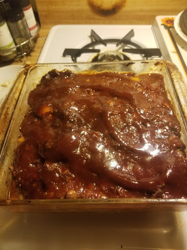 Meatloaf with brown sugar and Heinz catsup glaze