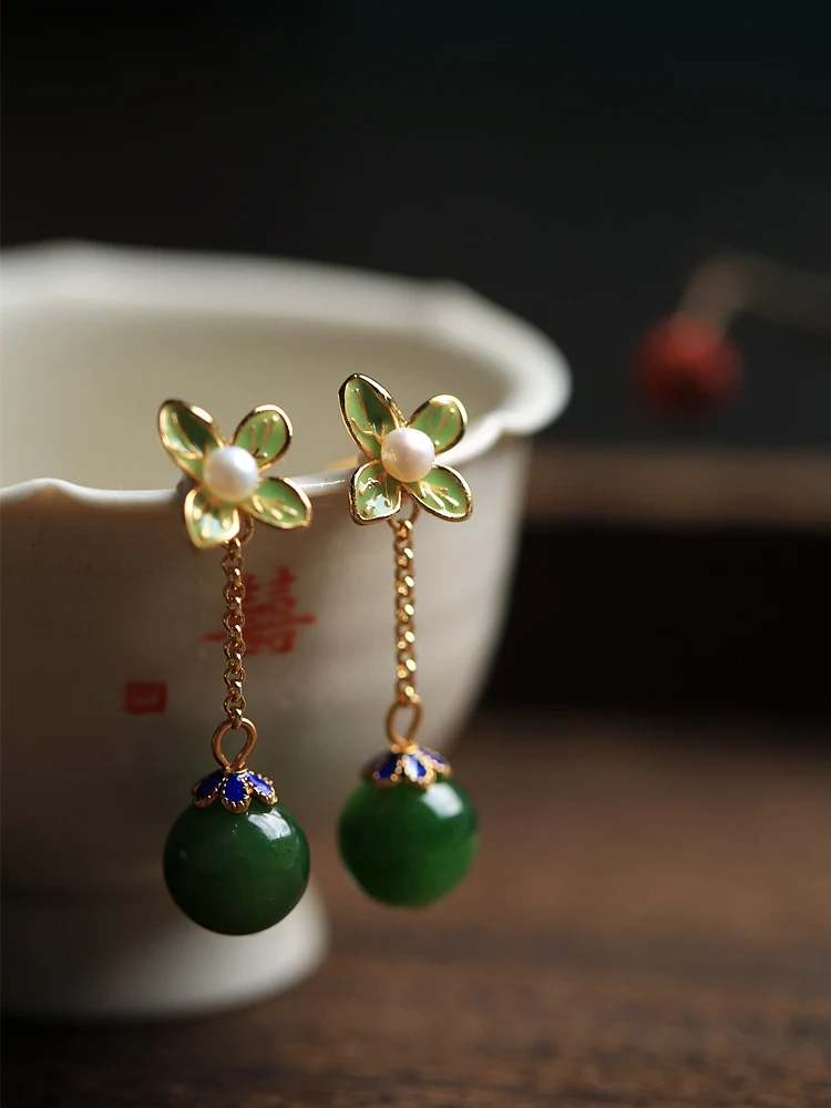 Title 4, Natural Hetian Jade Jasper Chinese Style Enamel...