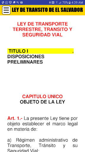 Ley de Tránsito de El Salvador  con Buscador
