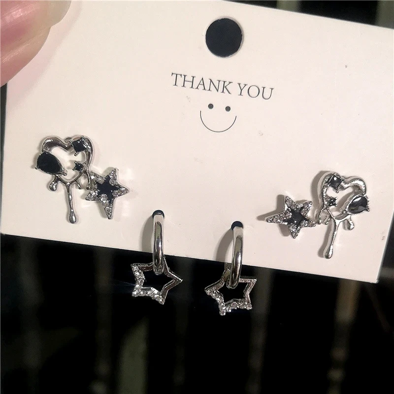 Ins Special Interest Light Luxury Black Drip Love Heart Stud Earrings Suit, perfect for adding a touch of elegance and l
