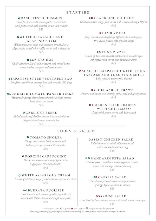 Long & Short - InterContinental menu 