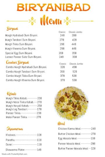 BIRYANIBAD menu 