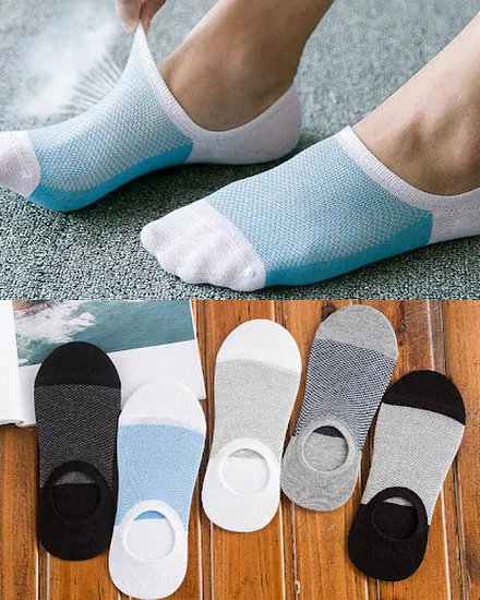 5 Pairs/lot Men Socks Stretchy Shaping Teenagers Short So... - 0