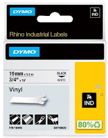 Tape DYMO Rhino vinyl sort/hvit 19mm (Org.nr.18445)