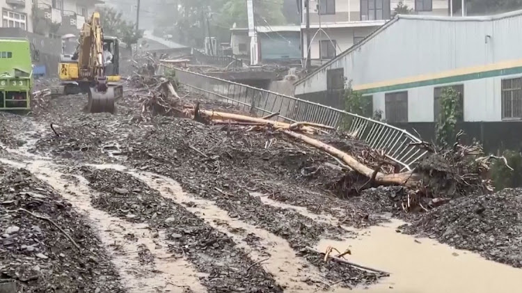 Debris on a flooded street after heavy rains due to Typhoon Khanun in Nantou county, Taiwan, on August 5 2023. The typhoon has also affected Russia and Japan. File photo.