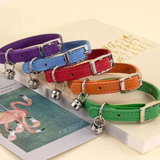 Soft PU Leather Cat Collar With Bell Safety Anti suffocating Collars For Cats Kitten Pet Puppy Necklace Adjustable XS S 