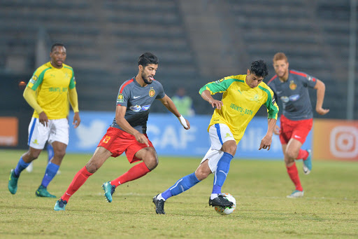 Ferjani Sassi of Esperance and Leonardo Castro of Sundowns during the CAF Champions League match at Lucas Moripe Stadium on June 02, 2017 in Pretoria, South Africa.