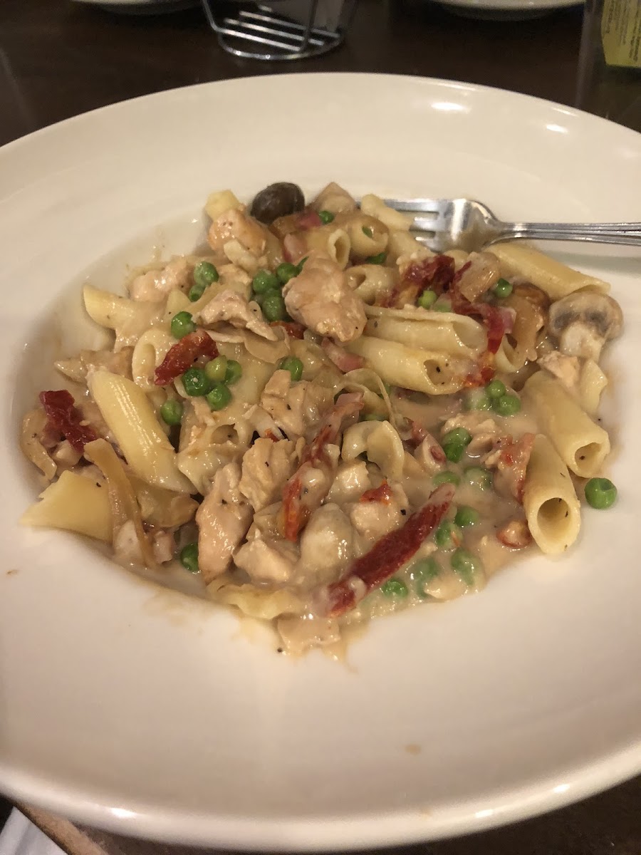 FarFalle with Chicken and Mushroom, that they happily substituted Gluten Free Penne in for!