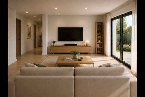 Apartment / penthouse purchase in Grône (Switzerland) - Modern living room with garden view