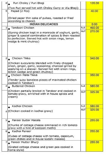 Badkhal Lake Restaurant menu 