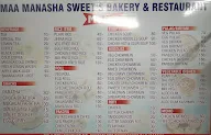 Maa Manasha Sweets Bakery & Restaurant menu 1