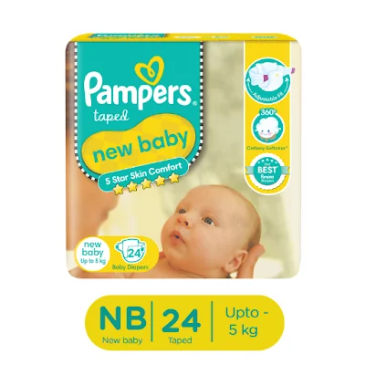 Pampers Active Baby Diapers, New Born, Extra Small, (NB, XS) Size,Taped Style Diaper 24 Pc