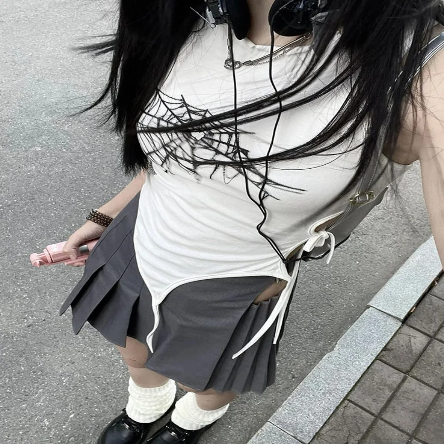 Camisole Damen Slim Top Unregelmäßiges Schnür-T-Shirt