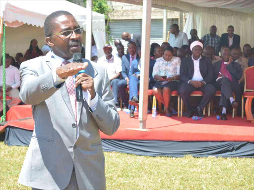 Murang'a governor Mwangi wa Iria at Ihura stadium on Monday. /Alice Waithera