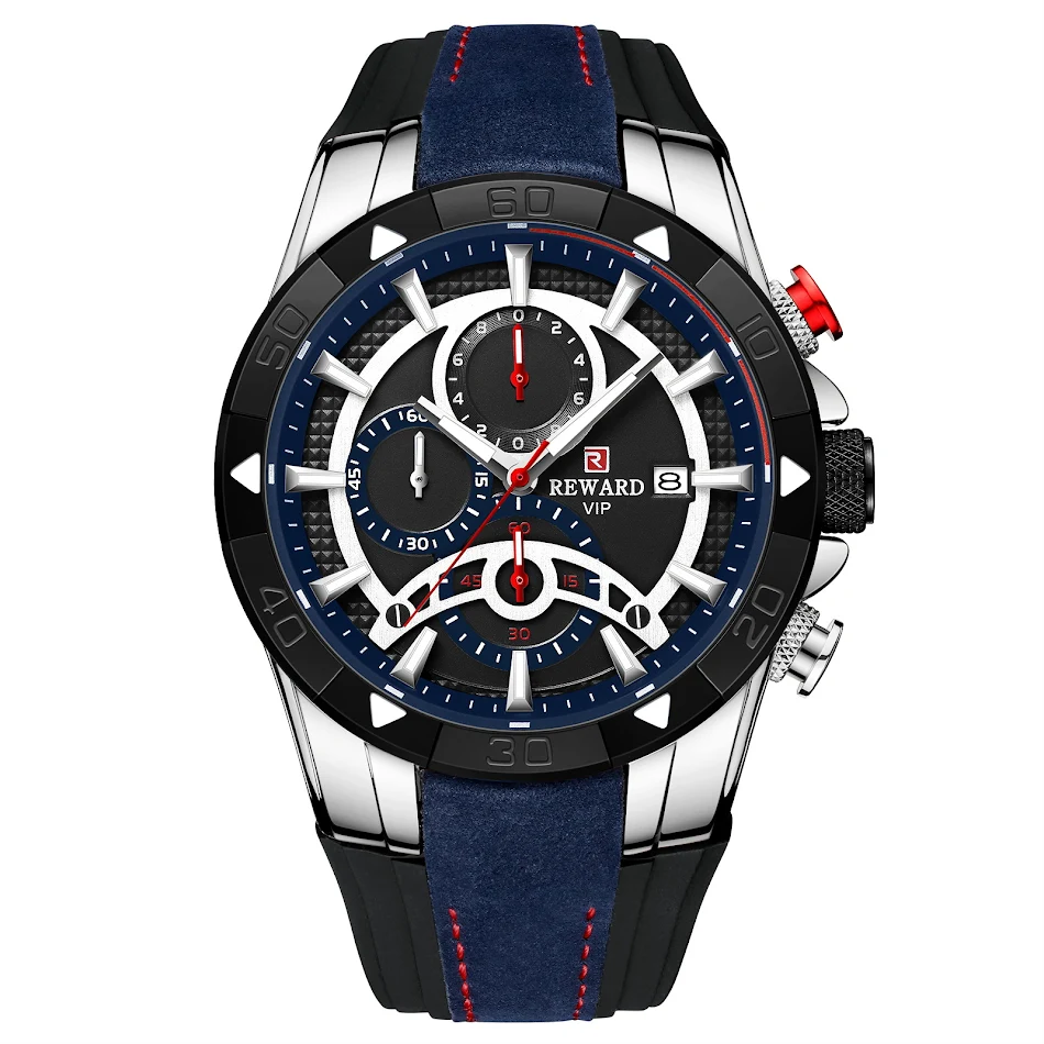 Relógio masculino com calendário, pulseira e movimento quartzo, seis ponteiros. Ideal para homens de negócios, elegância e precisão.