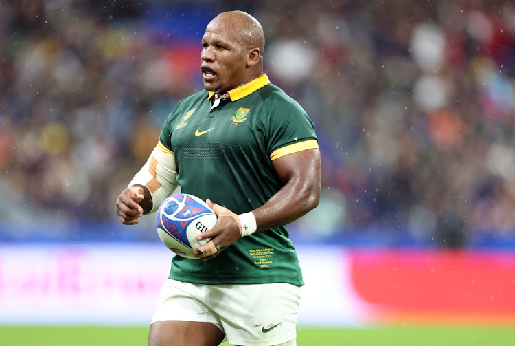 The Springboks' Bongi Mbonambi during the 2023 Rugby World Cup semifinal against England at Stade de France on Saturday.