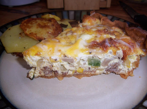 This Quiche is great on it's own but serving fried potatoes, seasoned hash browns or fruit makes for a nice meal.