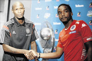 CALM BEFORE STORM: Ayanda Gcaba of Pirates and Thabo September of SuperSport  during the 
      
        press conference at the PSL headquarters yesterday 
    
      
      
       Photo:  Lefty Shivambu/Gallo Images