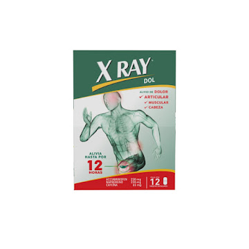 X-Ray Dol Acetaminofén + Naproxeno + Cafeina 250mg/220mg/65mg Genomma x 12 Tabletas  