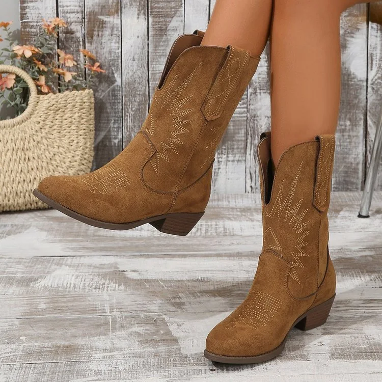 Title 2, Botines vaqueros de mujer con punta fina, ante,...