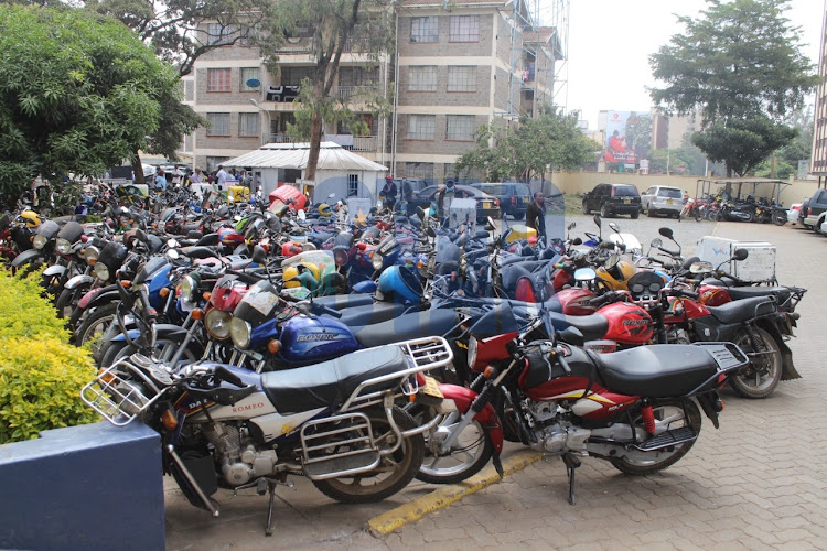 Boda bodas seized during a crackdown in Nairobi