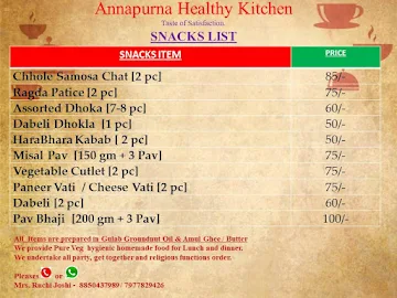 Annapurna Healthy Kitchen menu 