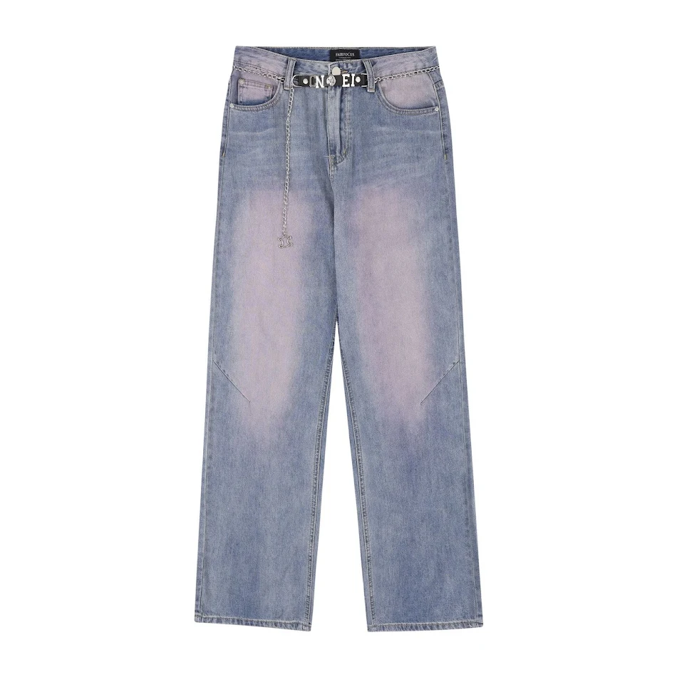 Jeans rectos informales de trabajo pesado estilo americano desgastado para hombre, duraderos y cómodos para el día a día.