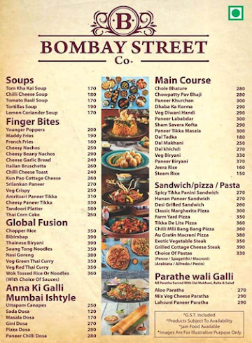 Bombay Street Co. menu 