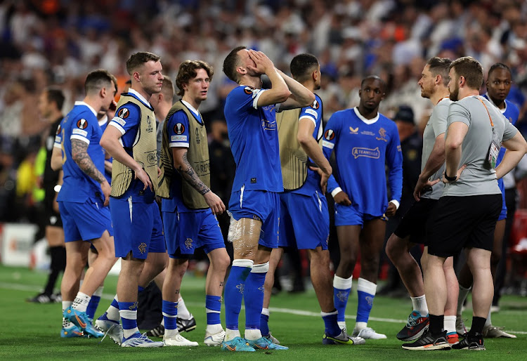 Borna Barasic of Rangers reacts after the Uefa Europa League final against Eintracht Frankfurt at Estadio Ramon Sanchez Pizjuan in Seville, Spain on May 18 2022.