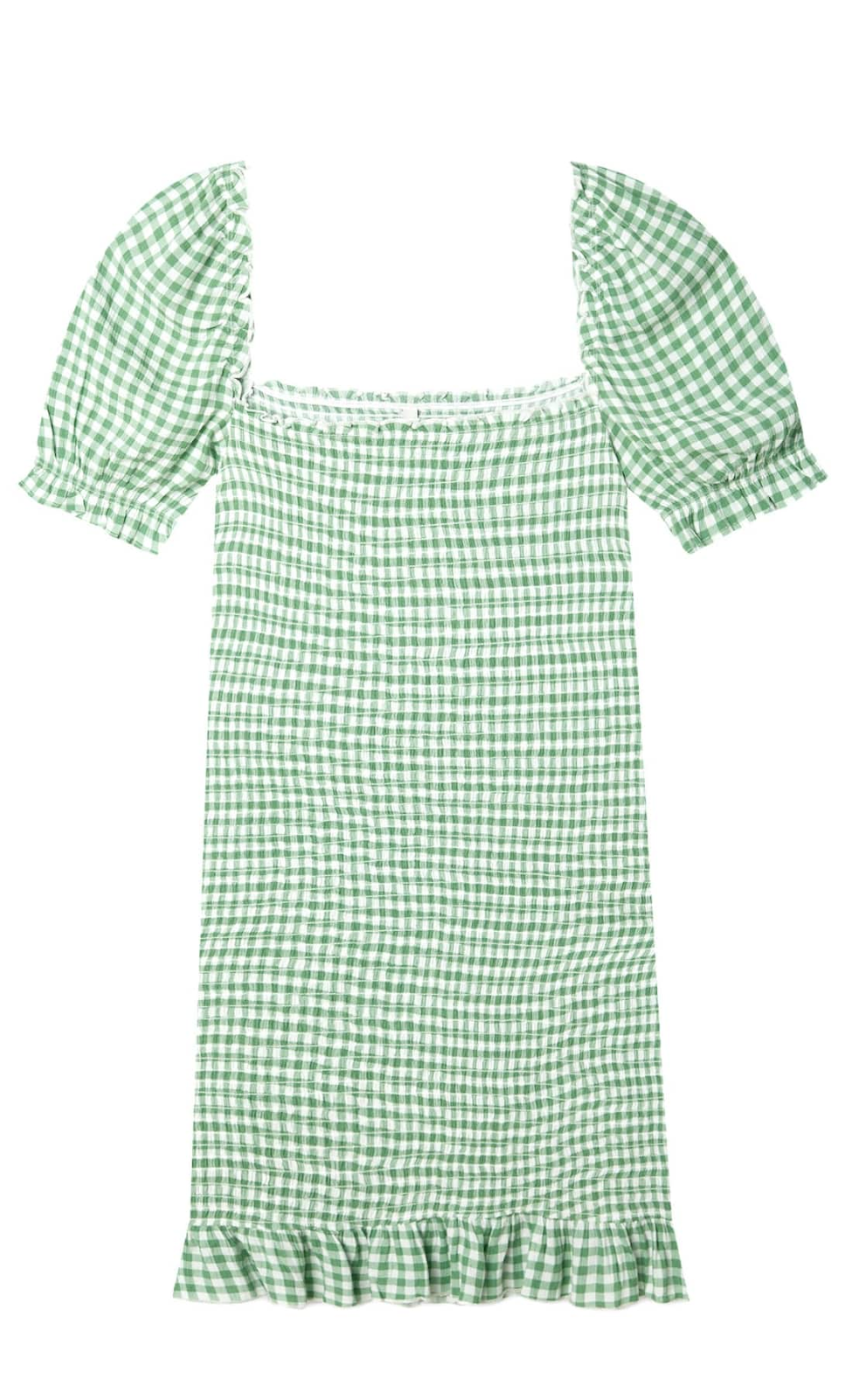 Vestido corto ajustado  y manga abullonada con cuadros verde de Stradivarius, uno de los vestidos de verano baratos online