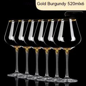 Title 4, Burgundy Wine Glass with High Feet, Gold Painti...