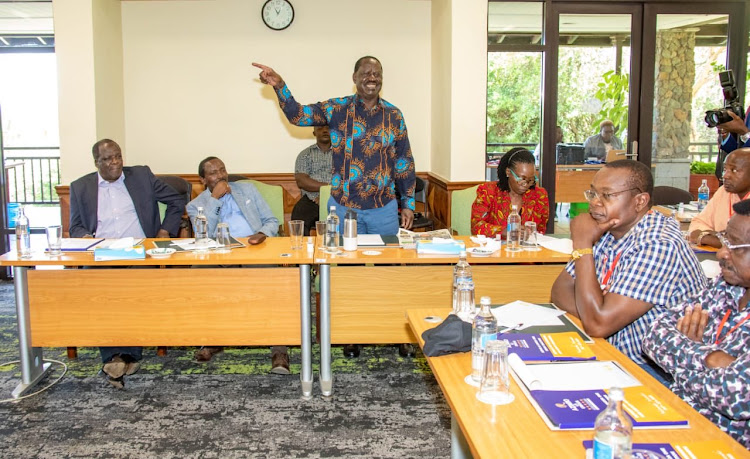 Azimio leader Raila Odinga and other Azimio leaders during the two day meeting at Naivasha on Friday, November 25,2022.