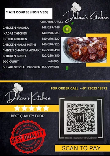 Dulari’s Kitchen menu 