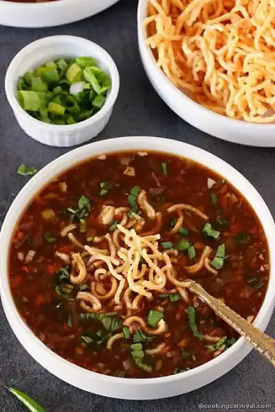 Veg Manchow Soup With Fried Noodles