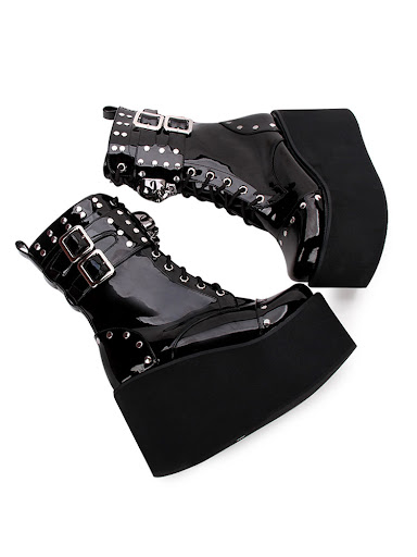 Title 3, Super high-heel platform punk boots with side z...