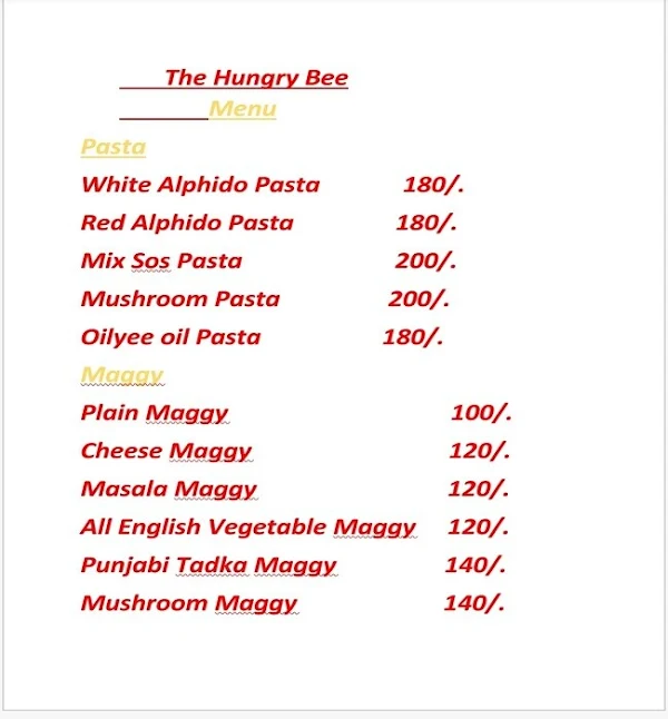 Hungry Cafe & Fastfood menu 