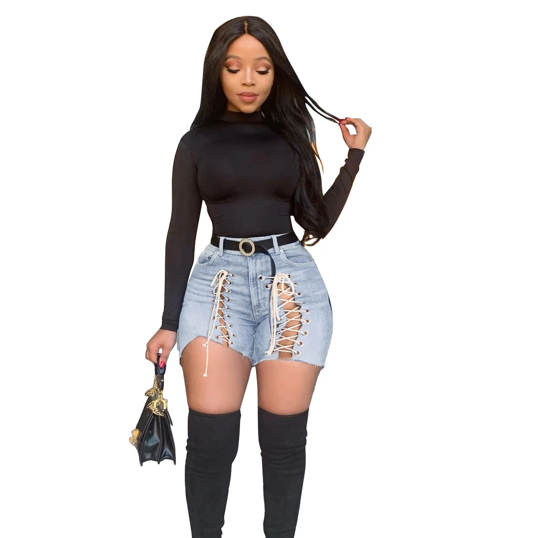 Title 3, Shorts de mezclilla con cordones para mujer. Aj...