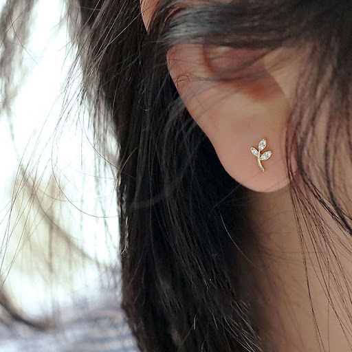 Title 3, Silver Zircon Small Leaf Mini Earrings. Delicat...
