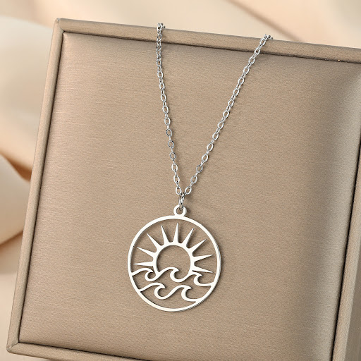 Title 8, Stainless Steel Fashion New Sun Wave Pendant Ne...